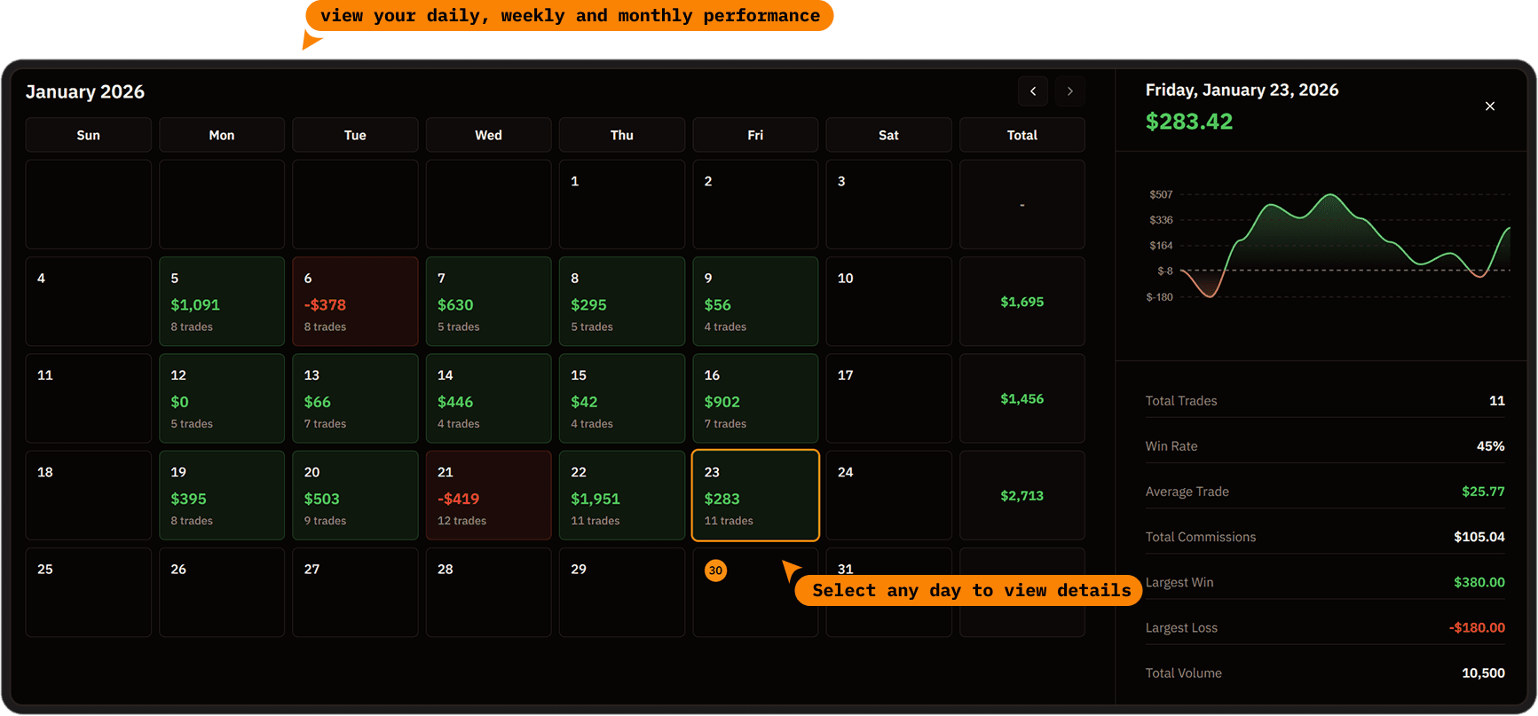 Calendar View with Daily Breakdown