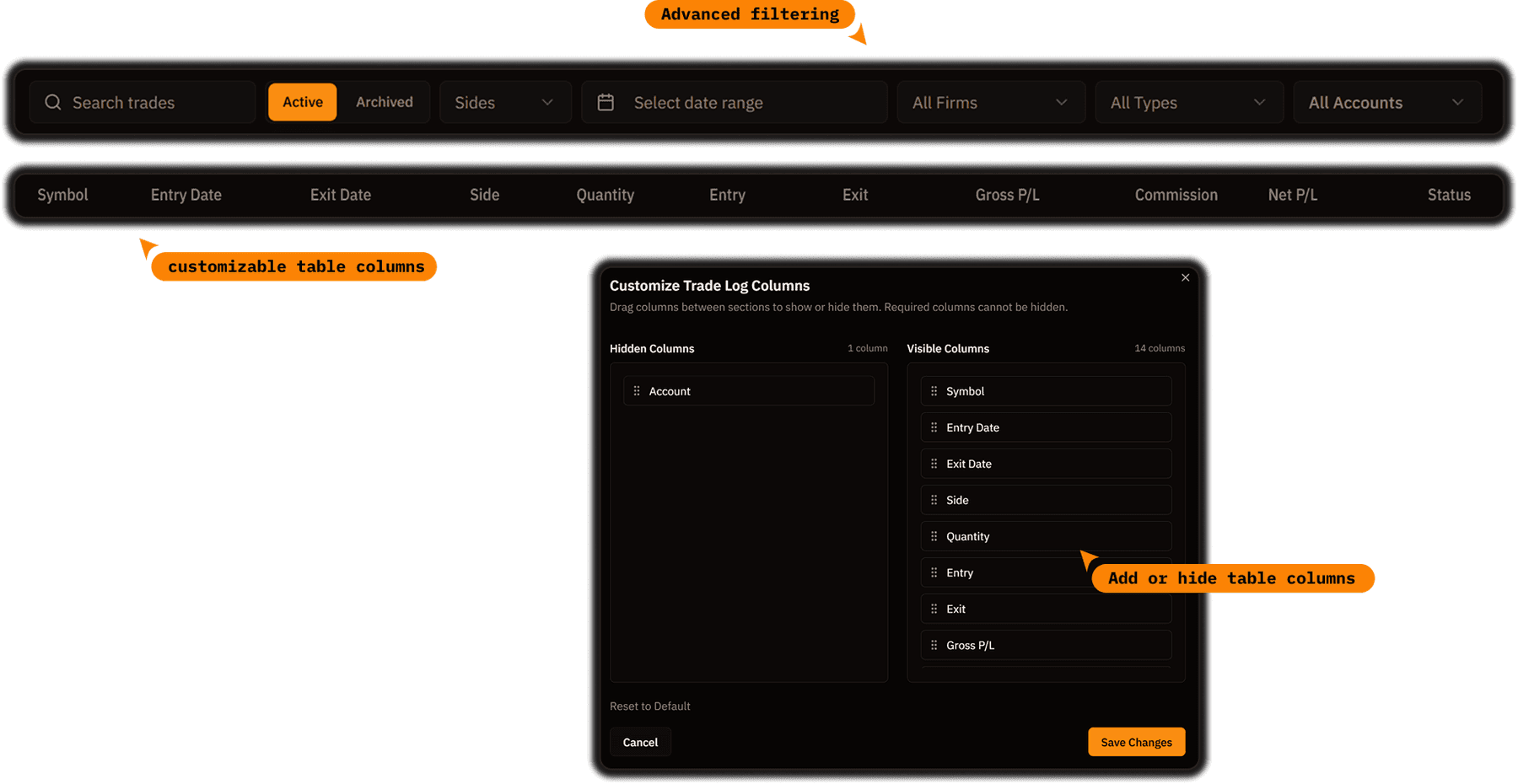 Advanced Filtering & Customizable Columns