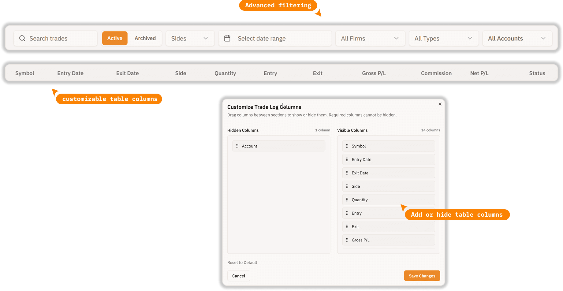 Advanced Filtering & Customizable Columns